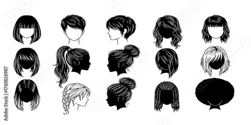 Vector Set: Woman's Hairstyle SIlhouettes

