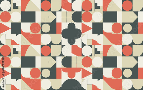 Retro geometric seamless pattern with abstract shapes, a playful and modern design for backgrounds, textiles, or wallpapers, vibrant and eyecatching