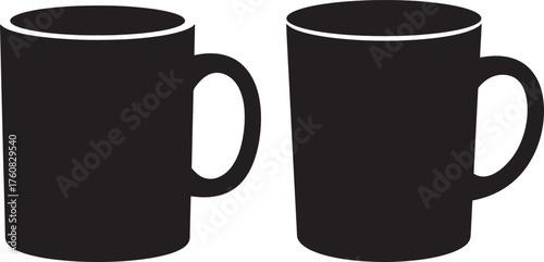 Two tall black coffee mugs silhouette