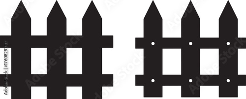 Two black wooden picket fence sections silhouette