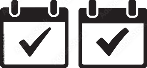 Two calendar icons with checkmarks silhouette