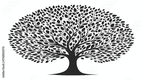 Black and white silhouette of a lush, leafy tree, representing nature, growth, and life. Ideal for abstract design and environmental concepts.