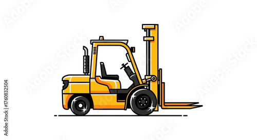 Vibrant Yellow Forklift Truck Vector Illustration for Industrial Material Handling and Warehouse Logistics Operations with Clean Outline Design