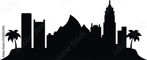 Diamond Head and Honolulu Cityscape Vector. Honolulu skyline horizontal banner. Honolulu, Hawaii. Vector template for your design. urban, travel, modern, landscape, landmark, isolated, illustration, h