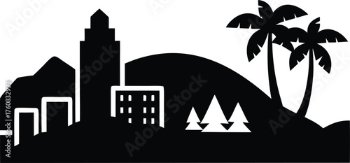 Diamond Head and Honolulu Cityscape Vector. Honolulu skyline horizontal banner. Honolulu, Hawaii. Vector template for your design. urban, travel, modern, landscape, landmark, isolated, illustration, h