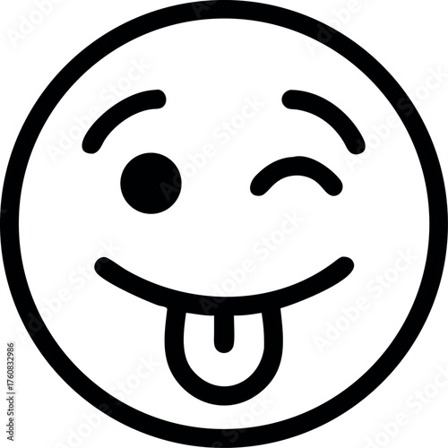 Playful face emoji with tongue out and wink showing fun Line Art Vector illustration