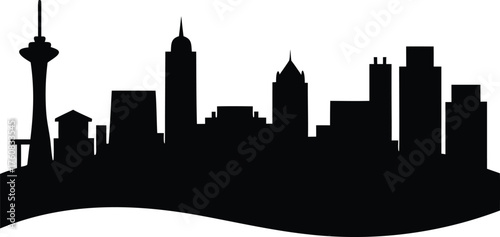 Vector Silhouette of North Las Vegas Skyline and Desert Horizon Vector. North Las Vegas Skyline Vector Silhouette, North Las Vegas Cityscape Vector Illustration