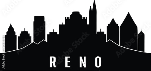 Cuadro en lienzo Reno Skyline Silhouette with Cityscape, Reno Skyline Silhouette at Blue Hour wit