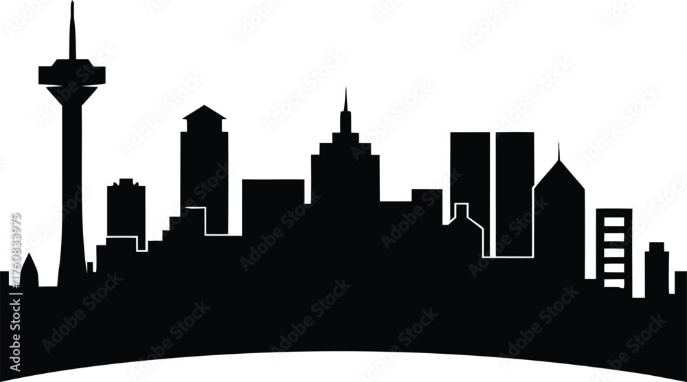Fototapeta premium North Las Vegas Skyline Vector Silhouette, North Las Vegas Cityscape Vector Illustration - incorporating the Las Vegas Motor Speedway, Aliante Casino, and mountain backdrop.