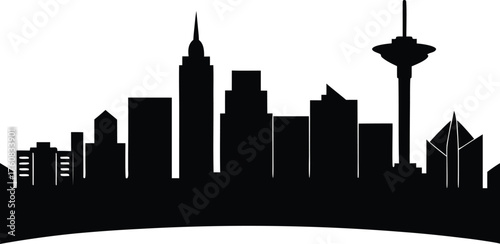 North Las Vegas Skyline Vector Silhouette, North Las Vegas Cityscape Vector Illustration - incorporating the Las Vegas Motor Speedway, Aliante Casino, and mountain backdrop.