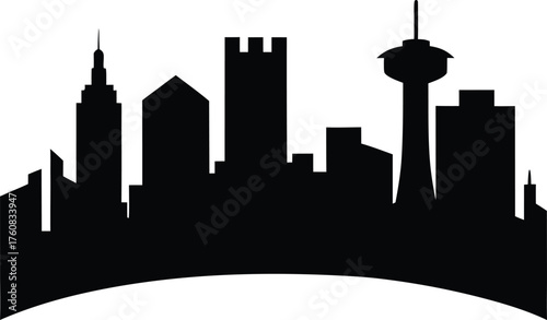 North Las Vegas Skyline Vector Silhouette, North Las Vegas Cityscape Vector Illustration - incorporating the Las Vegas Motor Speedway, Aliante Casino, and mountain backdrop.