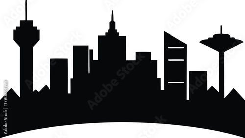 Photography North Las Vegas Skyline Vector Silhouette, North Las Vegas Cityscape Vector Illustration - incorporating the Las Vegas Motor Speedway, Aliante Casino, and mountain backdrop