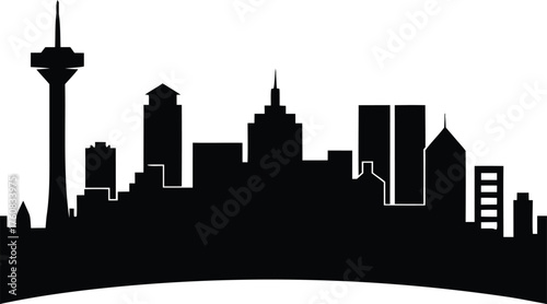 North Las Vegas Skyline Vector Silhouette, North Las Vegas Cityscape Vector Illustration - incorporating the Las Vegas Motor Speedway, Aliante Casino, and mountain backdrop.