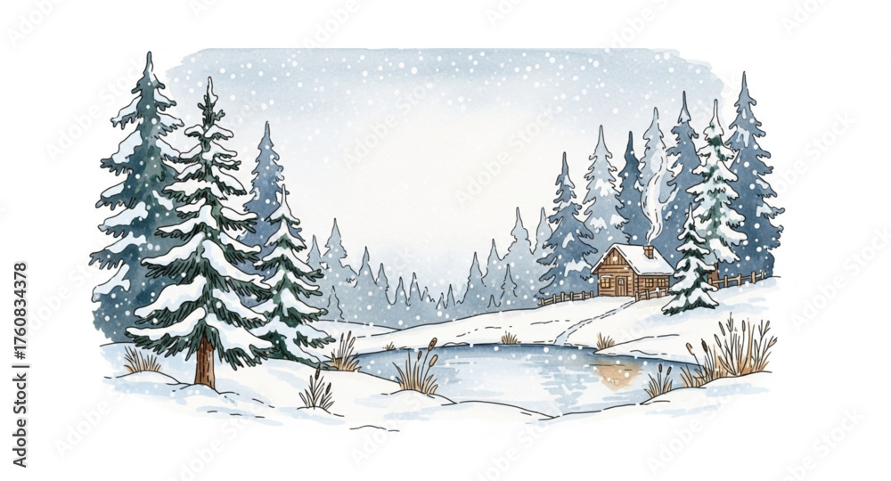 Obraz premium winter landscape with fir tree