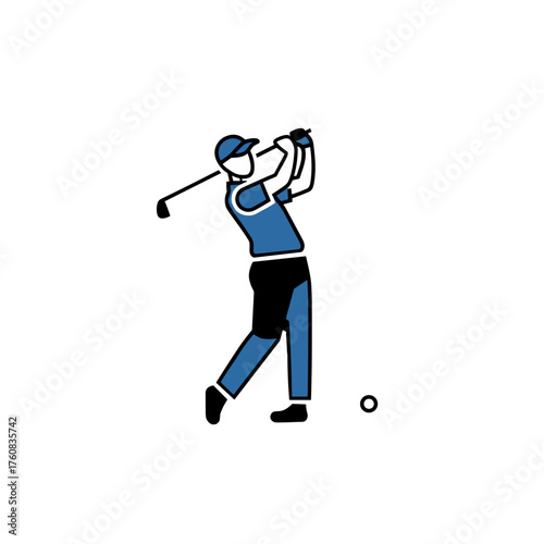 Golfer with a club hitting a ball on a transparent background