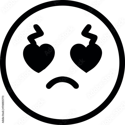 Heartbroken face with cracked heart shaped eyes Line Art Vector illustration