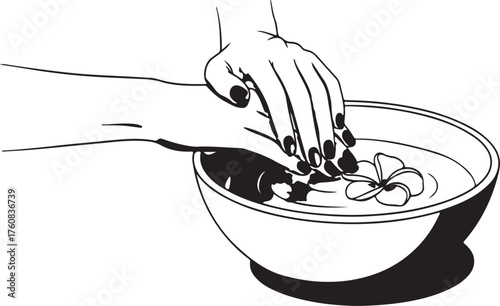 Woman Hand Soaking in Water Bowl with Flower for Manicure Pedicure Spa Treatment Vector Icon