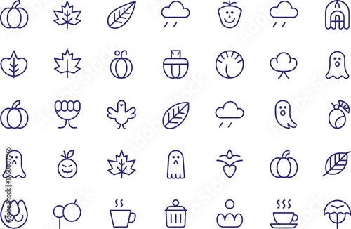Autumn fall halloween thanksgiving icons vector design element collection
