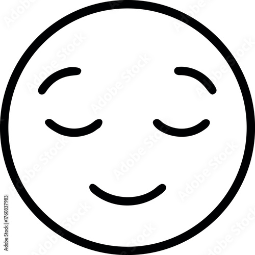 Calm and relaxed smiling emoji with serene facial expression Line Art Vector illustration