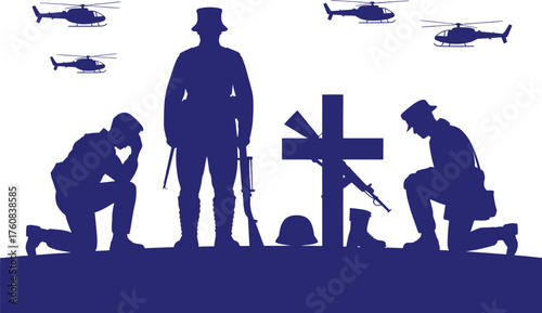 Memorial day tribute soldiers remembering fallen comrades with helicopters