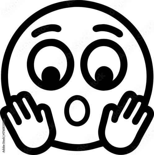 Surprised face emoji holding cheeks expressing astonishment Line Art Vector illustration
