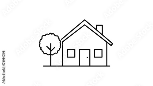 House and tree icon simple line art illustration real estate or home services websites and applications
