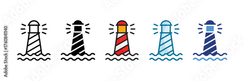 Lighthouse Icon Set Multiple Style Collection