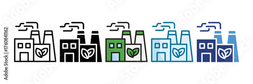 Factory Plant Icon Set Multiple Style Collection