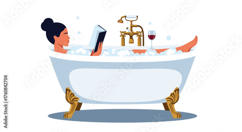 Relaxing in a bubble bath with a good book and a glass of wine.