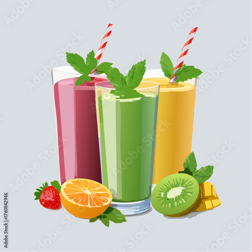 Vegane Smoothie-Gläser mit Obst und Minze