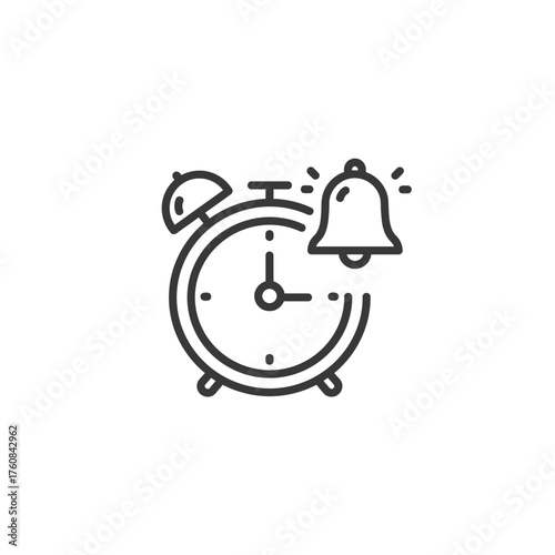 Alarm Clock Ringing with Bell Notification Line Icon.