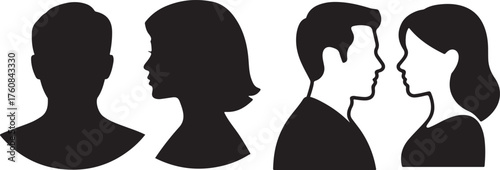 Silhouettes of male and female heads in profile