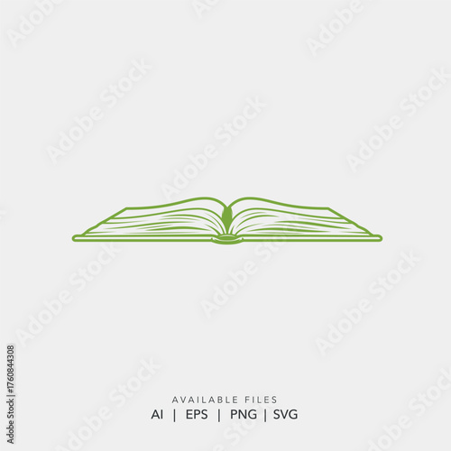 open book logo vector green, minimalist education logo design, online learning academy logo icon