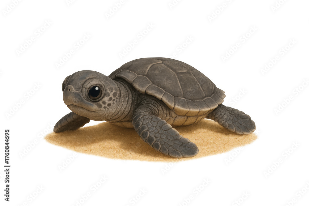 Obraz premium Baby sea turtle hatchling on sand with transparent background, nature wildlife marine animal