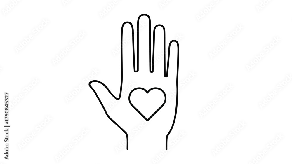 Obraz premium Hand with heart icon simple line art illustration isolated on white background web and app