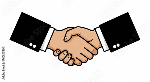Illustration of a handshake between two people wearing suits symbolizing agreement and partnership