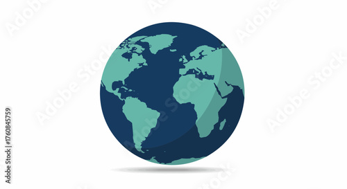 Illustration of a globe featuring continents in light green and oceans in dark blue color scheme