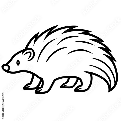 Wallpaper Mural Stylized white hedgehog silhouette walking with spikes and cute face isolated on white background silhouette Torontodigital.ca