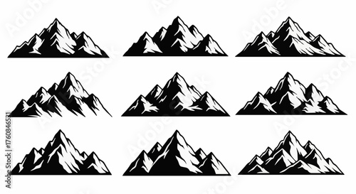 Collection of stylized mountain range illustrations