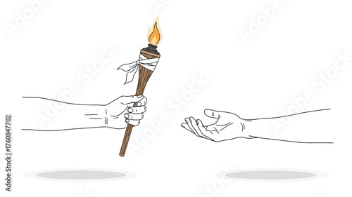 Hand passing a burning torch illustration of a symbol of inspiration leadership and the transfer of power