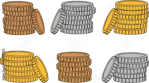 set of coins isolated on white