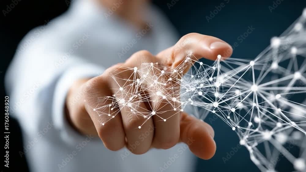 Connected Touch: A person's hand reaches out to touch a network ...