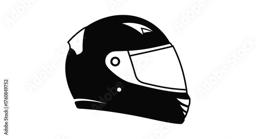 Black and white illustration of a full face motorcycle helmet design