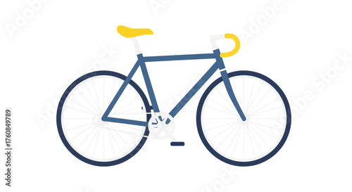 Simple illustration of a dark blue bicycle with yellow seat and handlebars