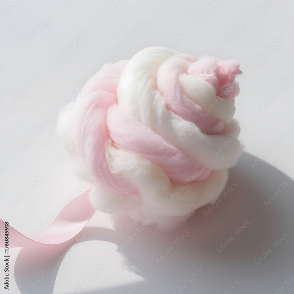 Fototapeta premium 4k high quality Ai generative HD art work photo realistic cotton candy sweet soft adorable fluffy colorful pastel cloud permen kapas white pink yellow ribbon background marshmallow