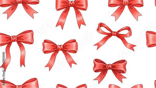 Seamless Pattern of Red Bows on White Background Festive & Decorative Design
