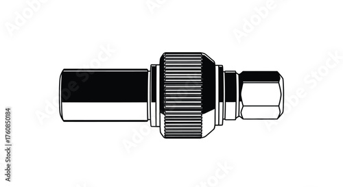 Detailed illustration of a metal pipe fitting with threaded connections