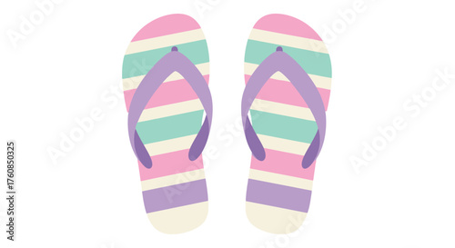 Colorful striped flip flops isolated on a clean white background