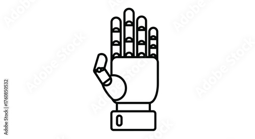 A simple black and white illustration of a robotic prosthetic hand