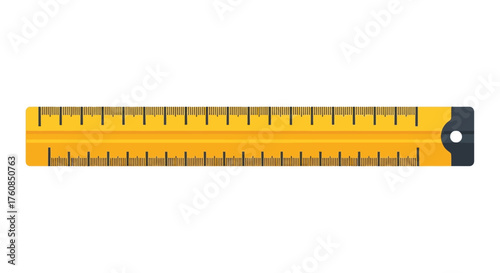 A bright yellow retractable tape measure showing centimeter and inch markings